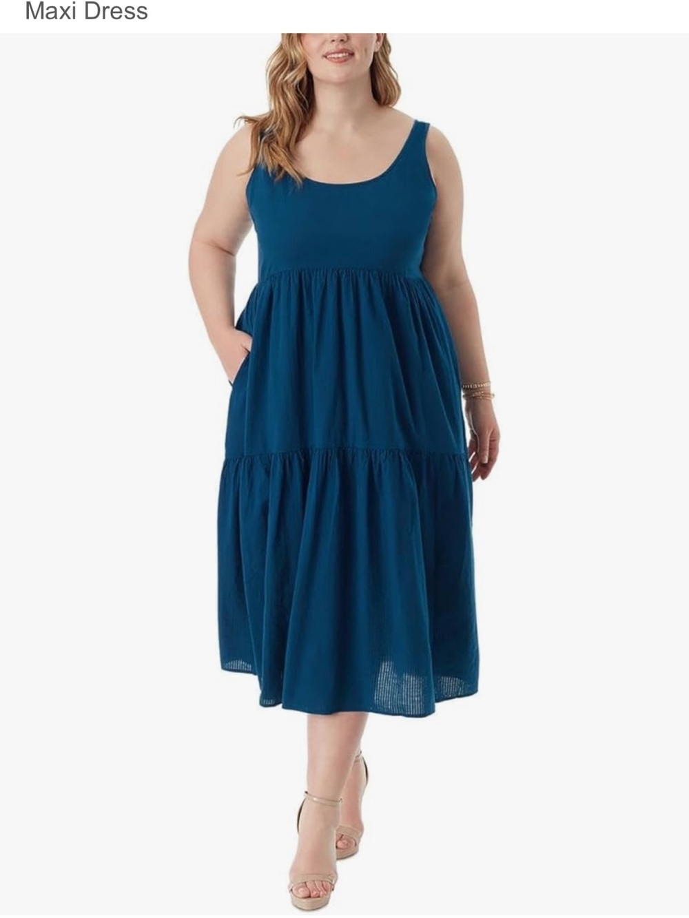 Jessica Simpson Cheryl Navy Scoop Tiered Maxi Dress Medium NWT